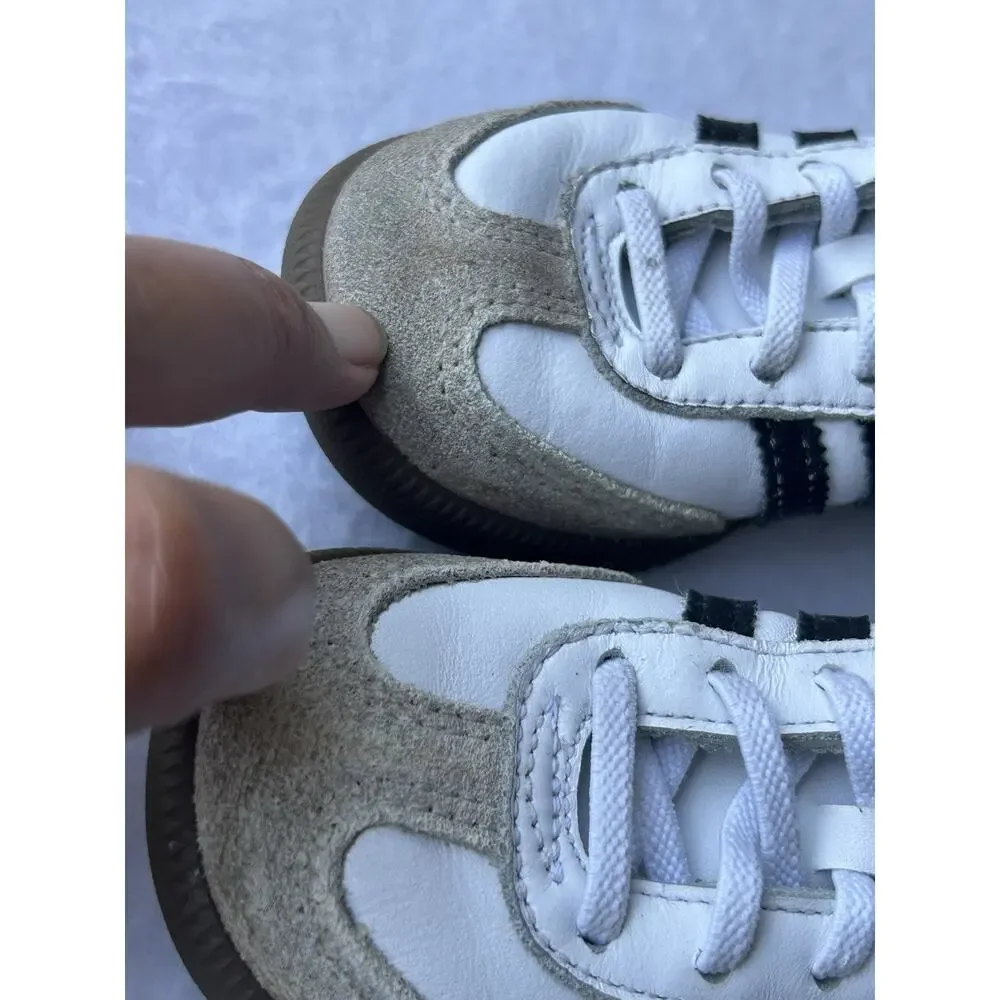 adidas Samba Unisex Kids White/Black Leather Lace-Up Low Top 9 US 26 EU IE3679